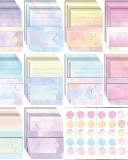 EggSun 250Pcs Watercolor Stationery Paper and Envelope Set with 100 Letterhead Papers and 50 Envelopes, 10 Design for Letter Writing Invitations Computer Holidays Party Notes, 8.5x11 Inch-Lined