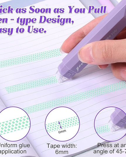4PCS Double Sided Tape Pen, Strong Double Sided Tape Pens, New Gradient Color Double Side Tape Roller for Gift Wrapping, Junk Journals, Essential Scrapbooking Supplies, School Office (Purple)