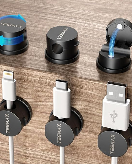 Magnetic Cord Holder 360°Rotation Cord Organizer, 6Pack Cable Clips [1s Lock] Adhesive Cable Management Desk Organizers and Accessories, Phone Charging Wire Holder for Nightstand,Car,Home Office
