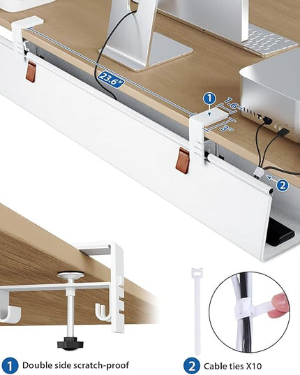 Zilink Large Cable Management Under Desk 40" No Drill Desk Cable Management Clamp/Screw Mount Fabric Cable Tray Sturdy Waterproof Cable Organizer for Office, Home, White