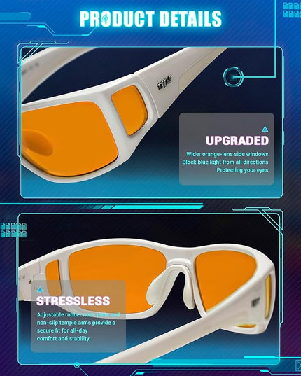 TIJN Sonia Sleep Glasses for Blue & Green Light Blocking,Red Lens with Dual AR Coating,Wraparound Frame for Gaming Screen