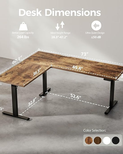 Agilestic Triple Motors 73" x 60" L Shaped Standing Desk, Electric Standing Desk Adjustable Height, Extra Large Desktop Corner Table for Home Office, Gaming Workstation, Splice Board, Rustic Brown