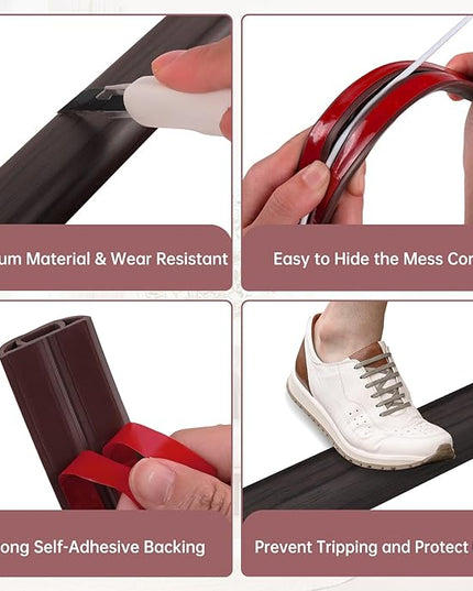 Floor Cord Cover Self Adhesive Cord Hider Floor Extension Cord Covers for Floor Power Cord Protector Cable Management Prevent Cable Trips Cable Cavity 0.51" W x 0.31" H (Dark Walnut, 20Ft)