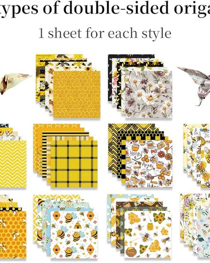 Square Origami Paper 6x6 Double Sided 50 Sheets 50 Colors 70GSM Origami Kit Japanese Chiyo Easy Fold Arts Crafts DIY Handwork Bee