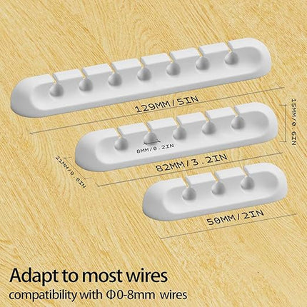 USB Cable Organizer Clips Cord Holder,10 Packs (3-5-7-Slots) White Self Adhesive Desk Cord Cable Management