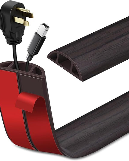 Floor Cord Cover Self Adhesive Cord Hider Floor Extension Cord Covers for Floor Power Cord Protector Cable Management Prevent Cable Trips Cable Cavity 0.59" W x 0.31" H (Dark Walnut, 3.3Ft)
