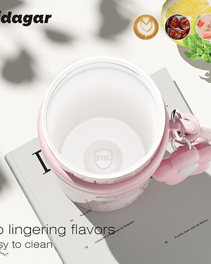 24 oz Stainless Steel Tumbler with Lid and Straw, Insulated Coffee Mug, Leak Proof, Portable Iced Travel Water Bottle, Reusable Thermal Coffee Cup, Floral Pink