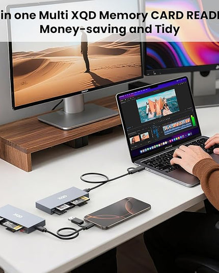 10Gbps XQD Card Reader 8 in 1 Multi-Card Reader USB C for Sony G/M Series, Lexar 2933x/1400x USB Mark XQD Card/CF/XD/MS/TF/SD Memory Card Reader/Writer/Hub USB 3.2 for Windows/Linux/Mac OS/Android