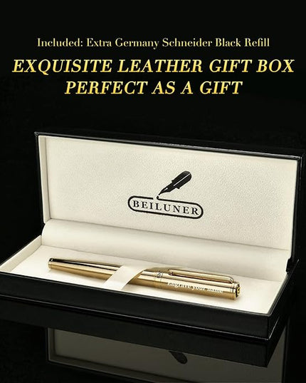 BEILUNER Gold Personalized Fountain Pen,Stunning Luxury Surface,24K Gilded Nib(Fine),Gorgeous 24K Gold Finish, Ink Converter,Fancy Gift for Men&Women-Elegant, Graduation,Office Pens for Writing
