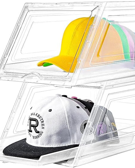 2 Pack Hat Organizer for Baseball Caps,Large Clear Cap Organizer with Drawer,Hats Holder Box for Closet with Sliding Tray,Stackable Hat Rack Display Case,Multi-use Hat Case for Caps,Each Holds 12 Hats