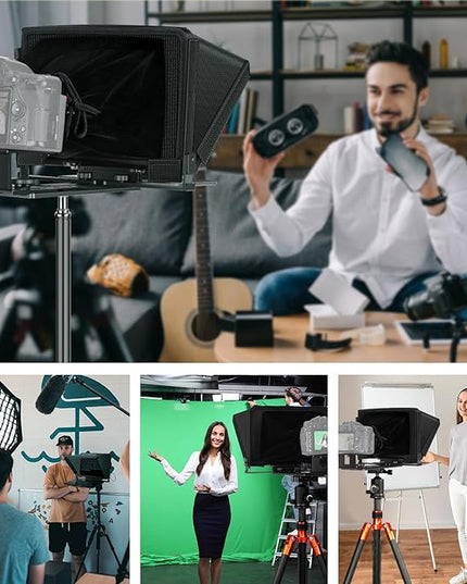 NEEWER X12 14" Aluminum Alloy Teleprompter Compatible with iPhone iPad DSLR Cameras Phone Tablet with Remote Control Carry Case Cleaning Cloth, APP Control for iOS/Android Online Teaching/Streaming