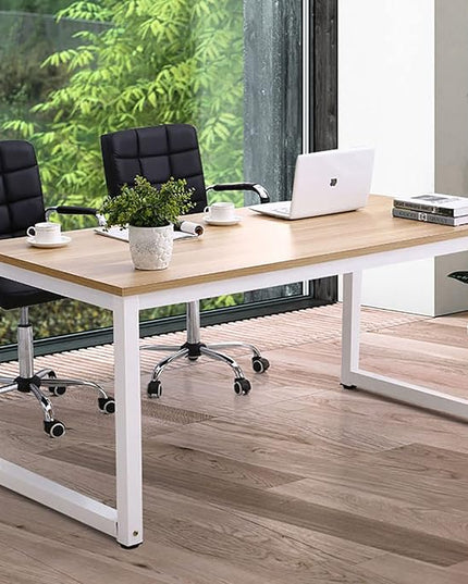 NSdirect Modern Computer Desk 63 Inch Large Office Desk, Writing Study Table for Home Office Desk Workstation Wide Metal Sturdy Frame Thicker Steel Legs, White