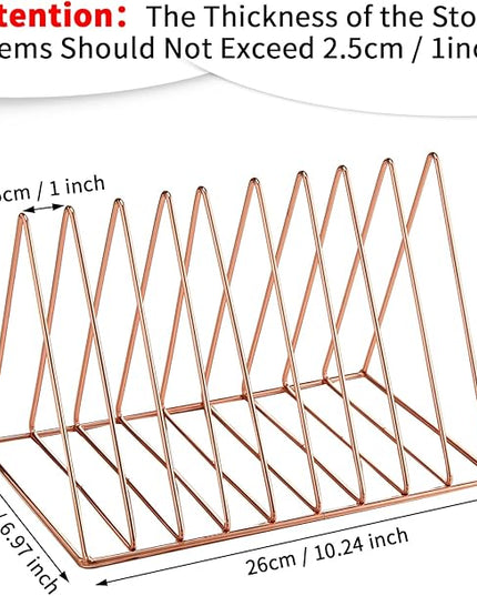 Shimeyao 6 Pieces Magazine Holder Triangle File Holder Book Record Metal Vinyl Record Storage Magazine Rack Multifunction Triangle File Organizer Sorter for Decor Home Office (Rose Gold)