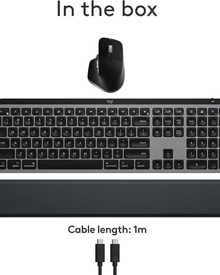 Logitech MX Keys S Combo for Mac, Wireless Keyboard and Mouse with Palm Rest, Backlit Keyboard, Fast Scroll Wireless Mouse, Bluetooth USB C for MacBook Pro, MacBook Air, iMac, iPad - Space Grey
