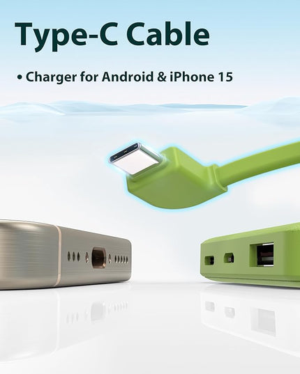 miisso 6000mah Ultra Slim Built in Cables Power Bank, Card Size Built in USB C Cords Battery Pack Portable Charger for Phones, 3 Output External Battery Pack Compatible with iPhone, Deep Green