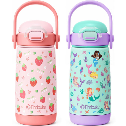 Fimibuke Toddler Water Bottle, 14oz Kids Insulated Cups with Straw Lid