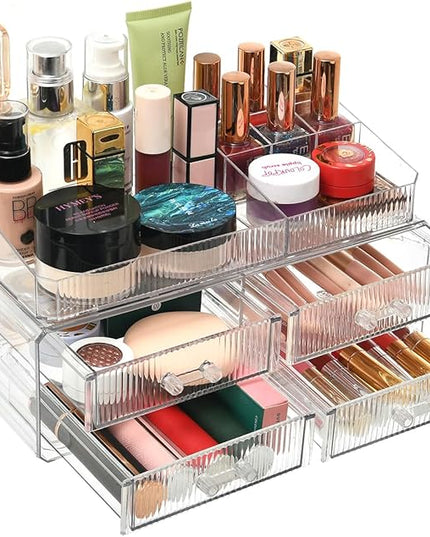 ZHIAI stackable storage drawer, transparent cosmetics storage box, cosmetics and beauty products storage organizer, suitable for makeup room, bathroom, storage room, home