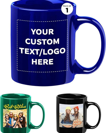 Custom Ceramic Coffee Mugs 11 oz. Set of 1, Personalized Bulk Pack - Coffee cup set, Iced coffee cup, Gaming mug - Royal Blue