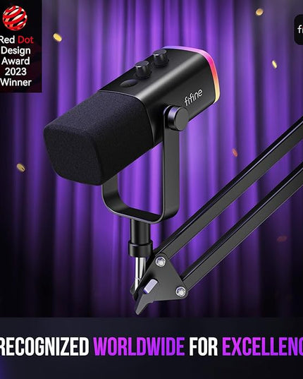 FIFINE XLR/USB Gaming Microphone Set, Dynamic PC Mic for Streaming Podcasting, Computer RGB Mic Kit with Boom Arm Stand, Mute Button, Headphones Jack, for Recording Vocal Voice-Over-AmpliGame AM8T