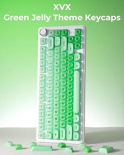 PBT Keycaps, XVX Green Apple Jelly HOA Profile, 132-Key Cute Custom Keycaps (for Mechanical Keyboards with Cherry/Gateron MX Switches)-Apple Green