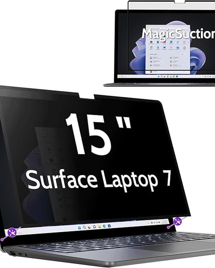 Peslv Privacy Screen for 15 Inch Surface Laptop 7, MagicSuction™ Removable Anti Spy Black Protector, Glare Blue Light Filter for Microsoft Laptop Computer Monitor