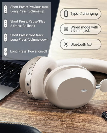 Wentronic Y05 Bluetooth Headphones Wireless Over Ear Noise Cancelling with Microphone 48 Hours Playtime, High Sound Quality Foldable Soft EarpadsHeadphones for Travel-Starlight