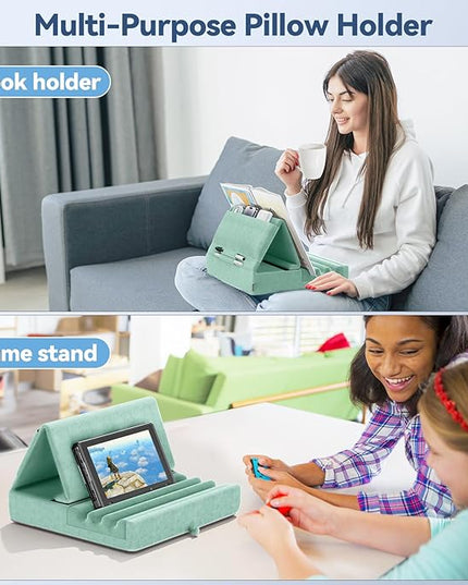 KDD Tablet Pillow Holder, Foldable iPad Stand for Lap, Bed and Desk -Tablet Soft Pad Dock with Pocket & Stylus Mount Compatible with iPad Pro 12.9, 10.5, 9.7 Air Mini 6 5 4 3, E-Reader