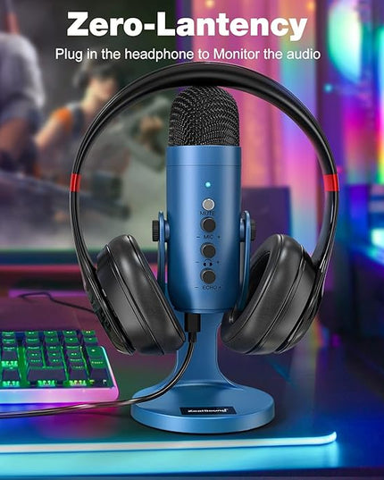 ZealSound Podcast Microphone for PC, Noise Cancellation USB Mic with Gain, Volume Adjustment & Mute Button, Monitoring & Echo, for YouTube, TikTok, Podcasting, Streaming, iPhone, iPad, Android(Blue)