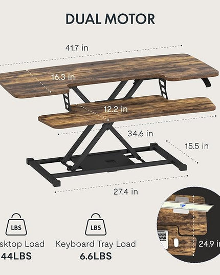 FLEXISPOT FLXISPOT 42-inch Standing Desk Converter, Sit to Stand Dual Monitor and Laptop Workstation with Wide Keyboard Tray, Rustic Color