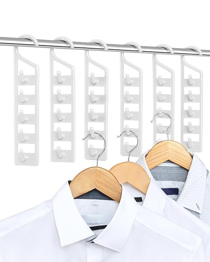 CraftyCrocodile Space Saving Hangers for Clothes - 6 in Pack, Heavy Duty Plastic, Multi Closet Space Savers for Shirts, Pants, Jeans, Sweaters - Hanger Organizer Space Saver, White