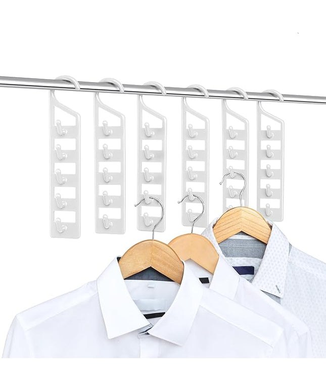 CraftyCrocodile Space Saving Hangers for Clothes - 6 in Pack, Heavy Duty Plastic, Multi Closet Space Savers for Shirts, Pants, Jeans, Sweaters - Hanger Organizer Space Saver, White