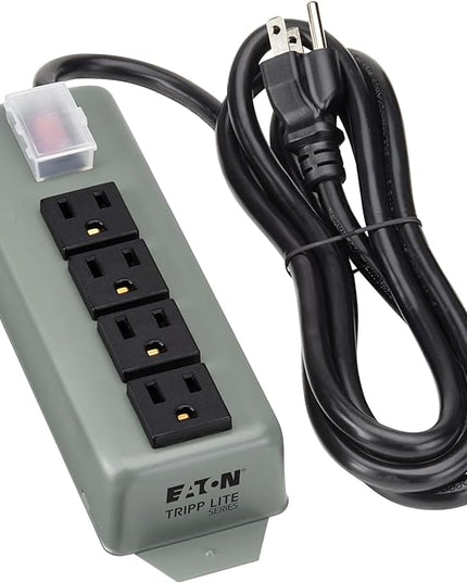 Eaton Tripp Lite series 4-Outlet Heavy Duty Power Strip, Metal, Mountable (Wall Mount & Under Desk), 6ft Extension Cord, On/Off Switch Cover, Industrial Garage Shop Work Bench Applications (UL603CB-6)