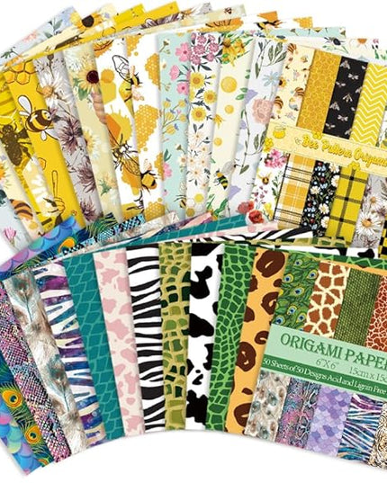 Origami Paper Kit Dobule Sided 100 Sheets 100 Colors 6 Inch Japanese Chiyo Square Easy Fold Arts Crafts DIY Handwork Origami Papers Animal Fur Bee
