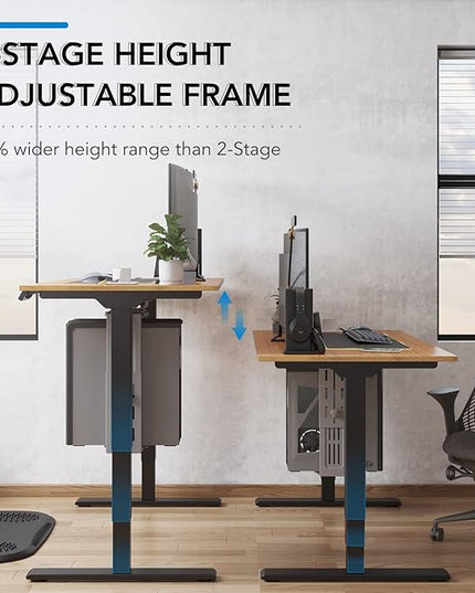 FlexiSpot E6 Bamboo 3-Stage Dual Motor Electric Standing Desk 48 x 24 Sit Stand Up Desk, Holds 220 lbs, Adjustable Height w/ Memory Presets, Solid Bamboo Desktop & Black Frame, Ships in 2 Boxes