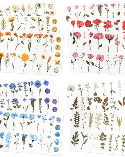NESSCCI Pressed Flower Themed Stickers (Assorted 240 Pieces,12 Sheets) Scrapbook Supplies,Sticker for Journaling, Dried Floral Resin,Scrapbook Stickers,Junk Journal Sticker