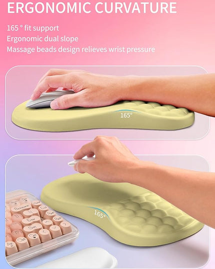 Hokafenle 2in1 Combination, Wave Keyboard Wrist Rest and Ergonomic Curvature Mouse Pad Wrist Support for Relieve Wrist Pain, Filled with Soft Cushion Memory Foam, Butter Yellow
