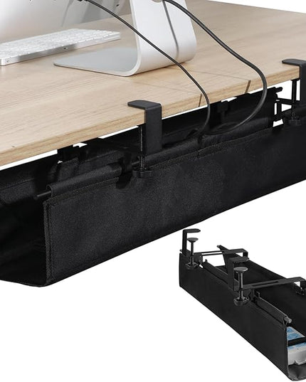 MAXECHO Under Desk Cable Management Tray 28" - Clamp on Wire and Cable Organizer for Storage and to Hide Cords - Ideal for Home Office - Premium Black Fabric Design