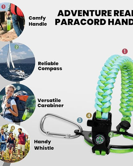Insulated Water Bottle 24oz, Triple Wall Vacuum Stainless Steel (Cold for 48 Hrs, Hot for 24Hrs), Leak Proof & Non-BPA, 24oz Hydro Water Flask with Paracord Handle & Straw Spout Lids