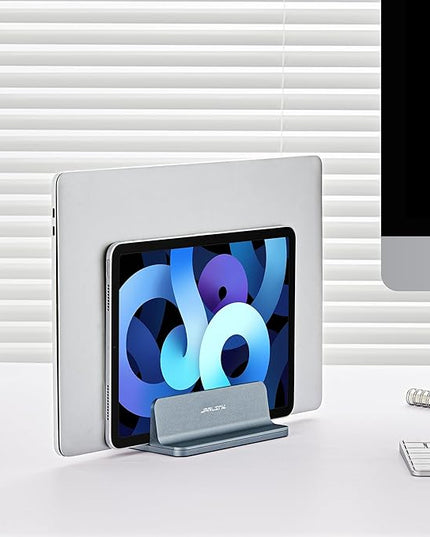 JARLINK Vertical Laptop Stand, Aluminum Laptop Holder Desktop Stand with Adjustable Dock Size (up to 17.3 inches) Compatible with All MacBook/Surface/Dell/Gaming Laptops (Gray)