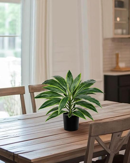 Oairse Artificial Plants Indoor with Pot, 18.1" Fake Potted Plants Medium Artificial Dracaena Plant in Black Pot Faux Tropical Plants for Bathroom Living Room Office Desk Shelf Decor