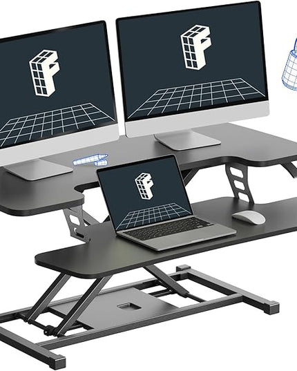 FLEXISPOT 36-inch Standing Desk Converter Height Adjustable Sit to Stand Up Workstation, Dual Monitor and Laptop Riser with Wide Keyboard Tray, Black, 15pcs Include