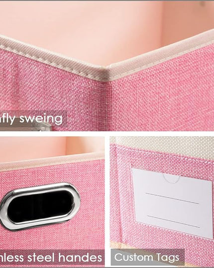 PRANDOM Large Collapsible Storage Bins with Lids [3-Pack] Fabric Foldable Storage Boxes Organizer Containers Baskets Cube with Cover for Home Bedroom Closet Office Pink&Cream(17.7x11.8x11.8)