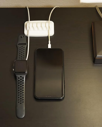 Desktop Cable Organizer, Weighted, Eco-Friendly Silicone, No Bad Smell, Bundled with 4 Reusable Cable Ties (White)