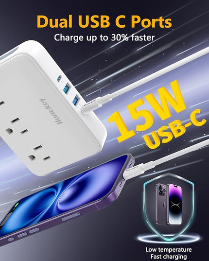 Innovative Power Strip, Cord Removable Design, Huntkey 3 Outlets Non Surge for Cruise, Travel Power Strip with 4 USB Ports (2 USB-C, 2 USB-A), ETL Listed, Customize Cord Length
