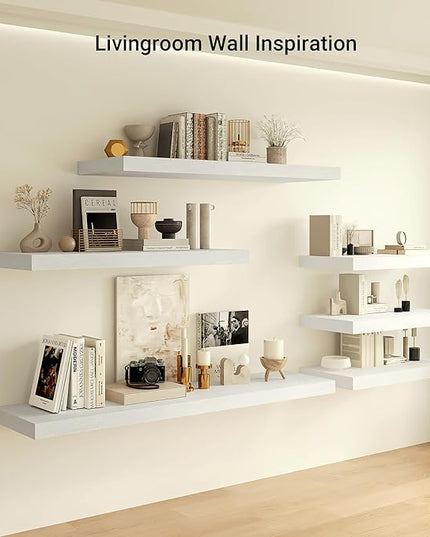 Heimlove 12 Inch Deep Floating Shelves, 55 x 12 inches Long Wall Shelf, Large Extra Display Shelf & Storage Shelf, Rustic Wood Wall Shelves for Fireplace Mantel, Set of 1(White)