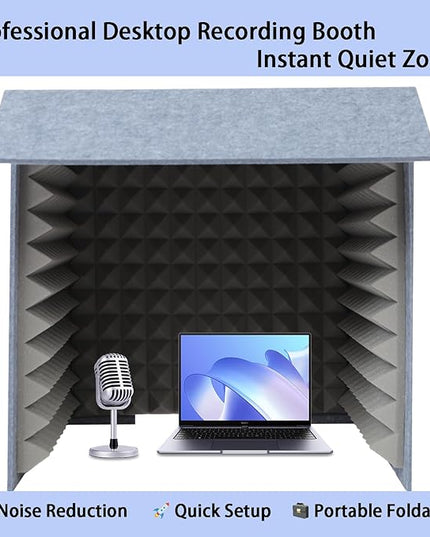 Bacocoo Portable Recording Studio,Foldable Desktop Soundproof Cover with Noise Reduction,Quick Assembly Lightweight Design for Home Broadcast,Voice Isolation,Streaming,Video Conference. (Gray)
