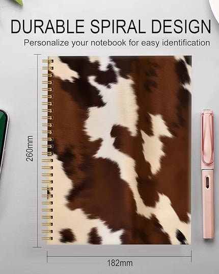 Spiral Journal Notebook for Women,A5 College Ruled Notebooks 6"x 8.4", 120 Pages Lined Journal with Premium Thick Paper,Perfect for School Office Home Gifts(Brown Cow western cowhide)