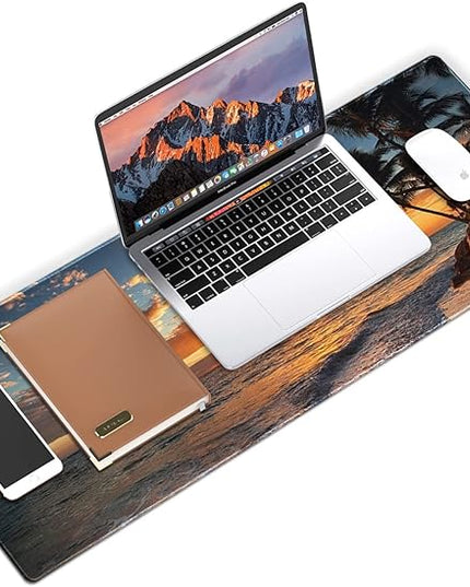 Galdas Gaming Mouse Pad XXL XL Large Mouse Pad Mat Long Extended Mousepad Desk Pad Non-Slip Rubber Mice Pads Stitched Edges Thin Pad (31.5x11.8x0.12 Inch)-Sunset Beach