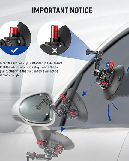 NEEWER 6" Suction Cup Camera Mount Compatible with GoPro, Metal Car Windshield Dash Ball Head Magic Arm with Action Cam Adapter Cleaning Cloth for DSLR Phone Holder, for POV Video Recording, CA013