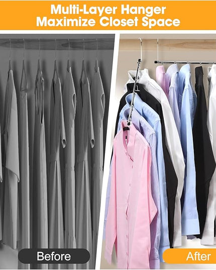 2 Pack Shirt Hangers Space Saving, Foldable Coat Hangers for Closet Organization, 5 Tier Clothes Hangers, No-Slip Multi Closet Organizer (2)